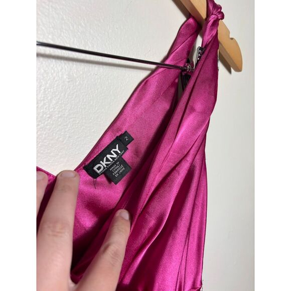 DKNY Blouse Women's Size 2 Pink Purple y2k babydoll going out top tank satin - Picture 3 of 4